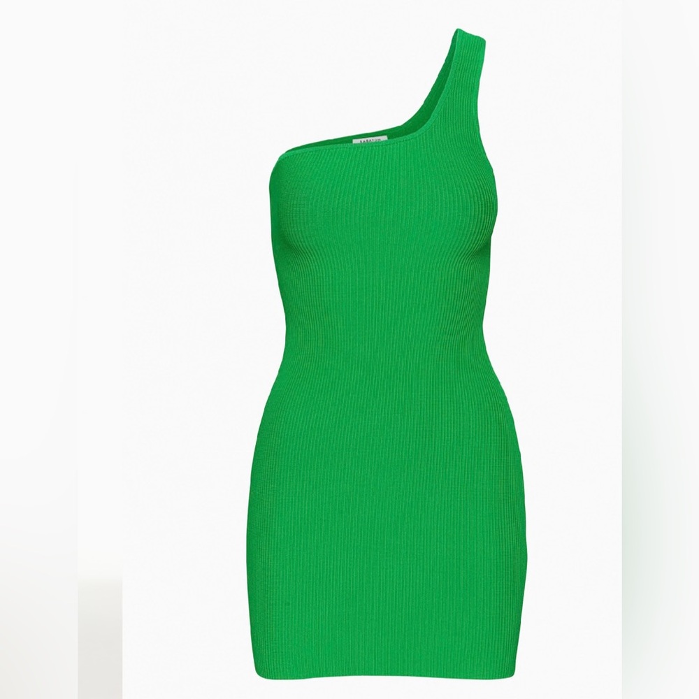 Aritzia Babaton Sculpt Knit One-Shoulder Ribbed Dress in Bright Green Size Small